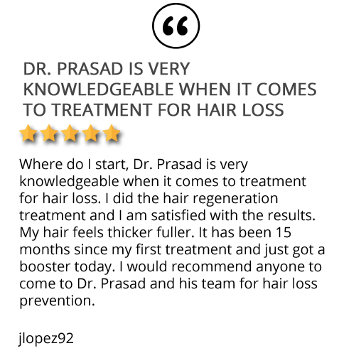 Patient testimonial "I did the hair regeneration treatment and I am satisfied with the results. My hair feels thicker fuller"