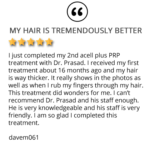 patient testimonial on TrichoStem hair loss solution in Virginia "I received my first treatment about 16 months ago and my hair is way thicker."