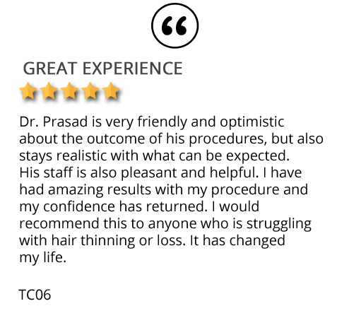 patient review on hair loss solution "I would recommend this to anyone who is struggling with hair thinning or loss. It has changed my life"